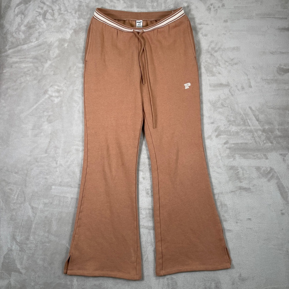 PINK Victoria's Secret Women's Sweatpants Flare Leg Drawstring Athleisure M Tan